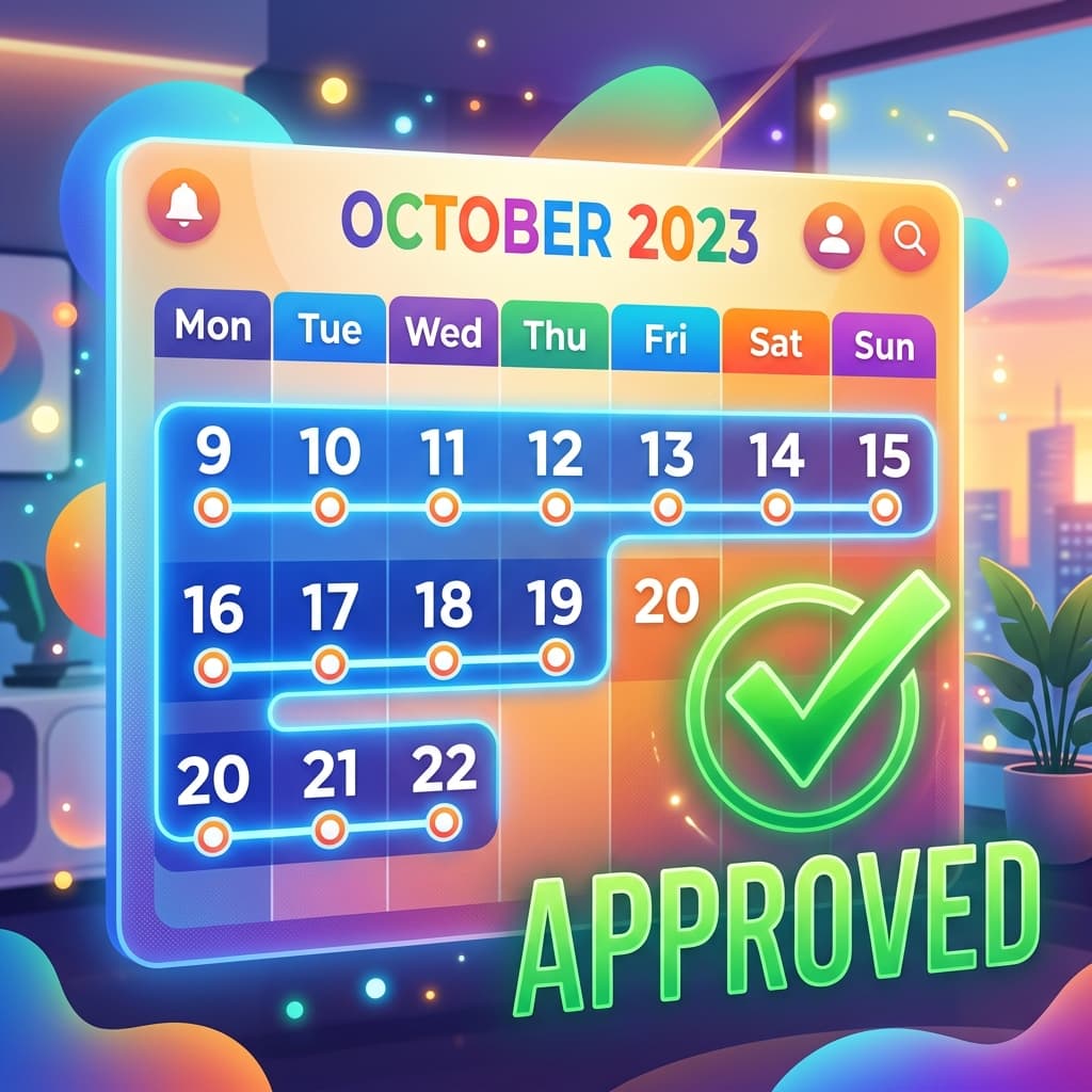 Stylized calendar showing 14-day testing cycle and successful Google Play approval checkmark